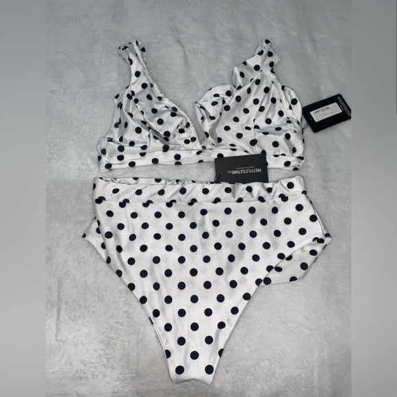 PrettyLittleThing Other - NWT Pretty Little Things Women’s‎ Size 14 Two Piece White/Black Polka Bikini Set